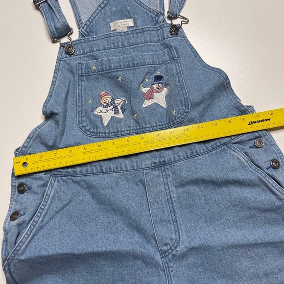 Christopher & Banks Bib Overalls Denim BLue Jean Embroidered Snowman Medium - Picture 6 of 10